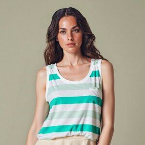 GAP Striped Tank Top w/ Pocket Size Small Green White Y2K Summer Coastal Preppy